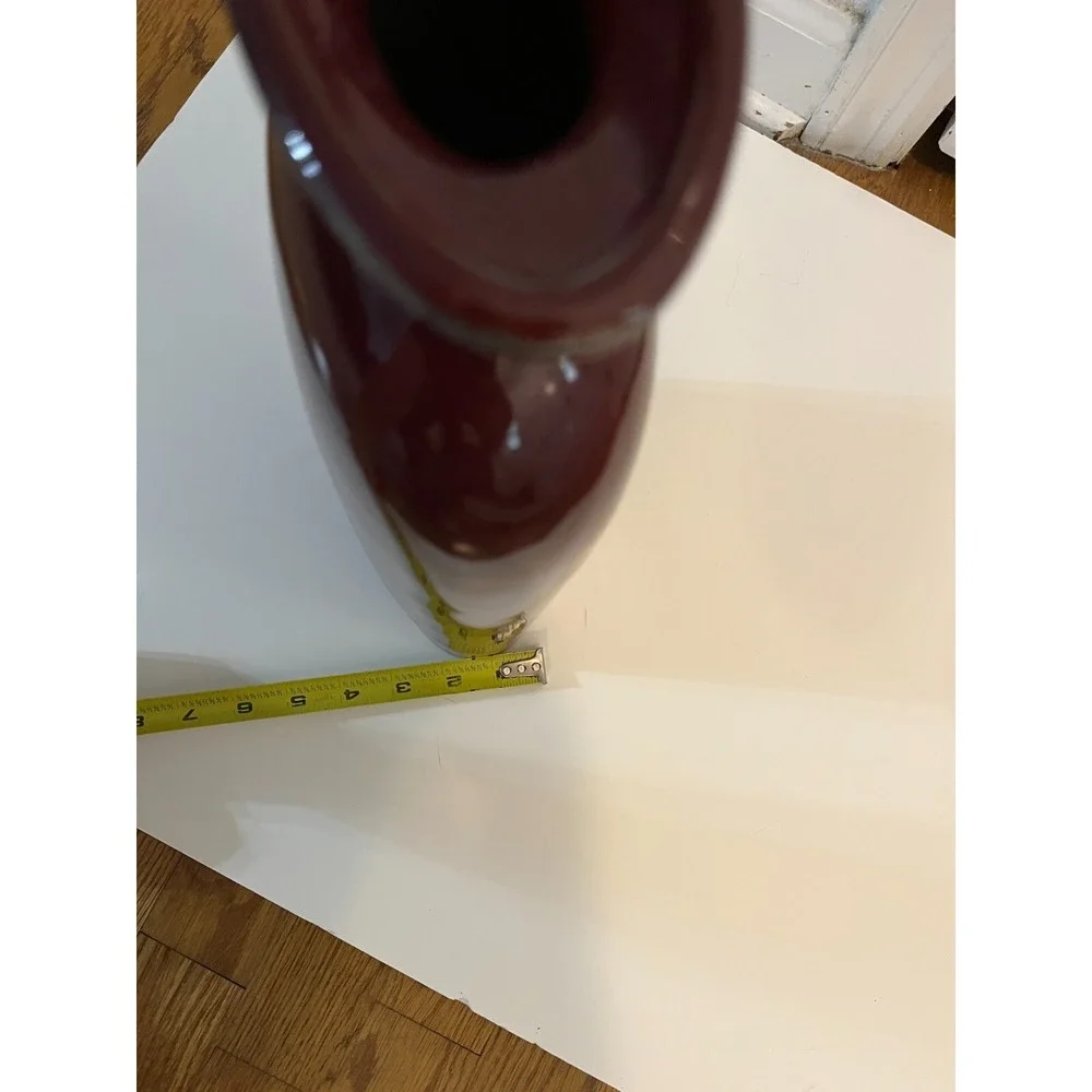Vintage 13.5 in Tall Glaze‎ Studio Pottery Vase Unmarked Red Burgundy Home decor
